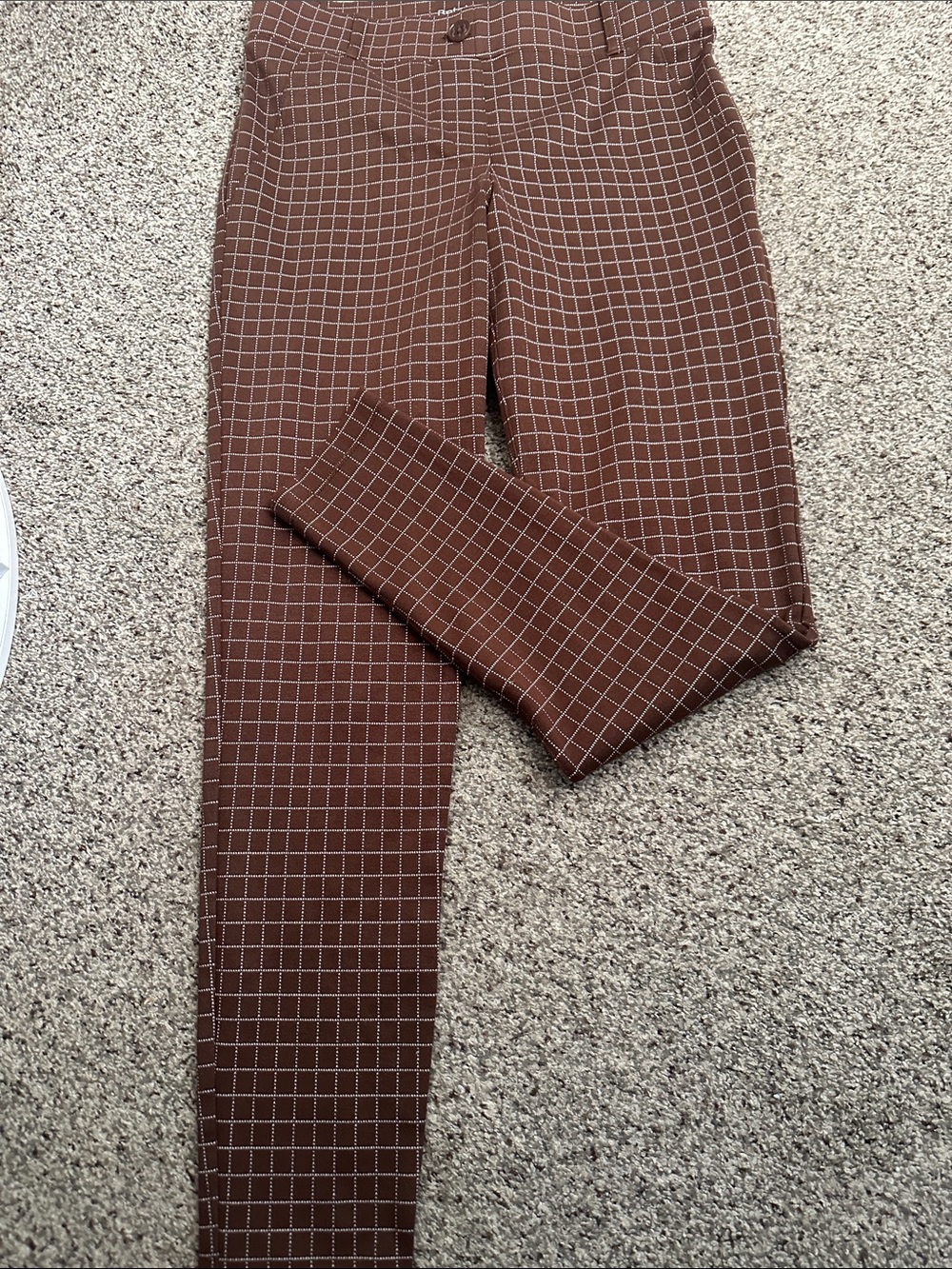 Betabrand Slim Fit Brown Grid pull on Pants size M long - Picture 2 of 7